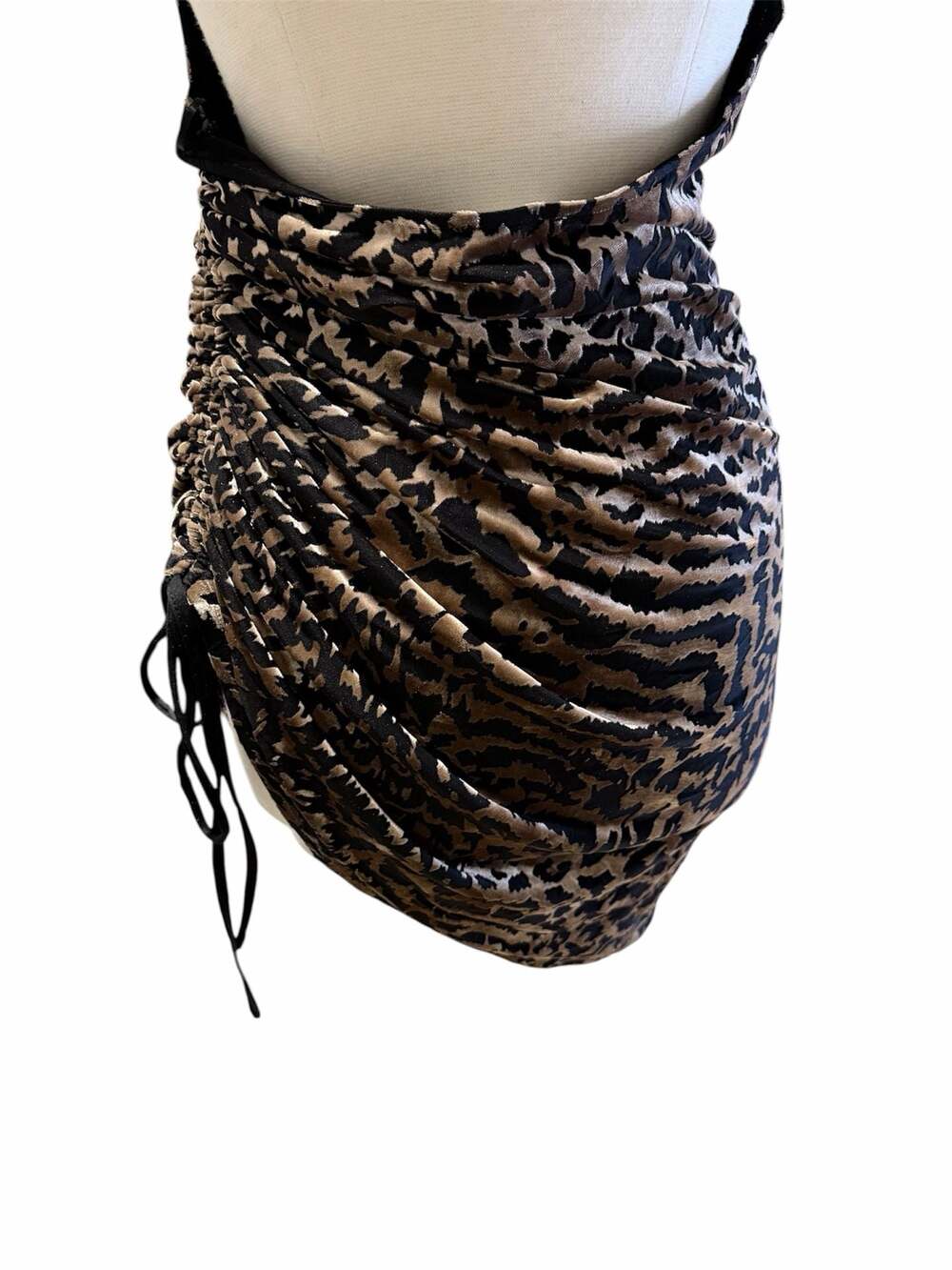 ACOA Animal Print Velvet Ruched Mini Dress Size L - Picture 5 of 9